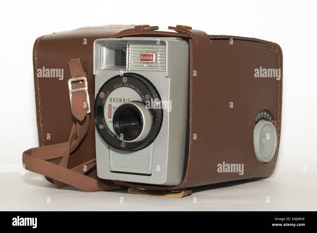 Kodak Brownie 8mm cine camera circa 1960`s with leather case Stock Photo